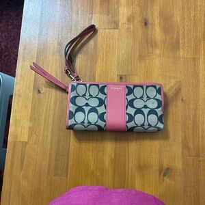 Coach Canvas Wristlet in Black and Pink